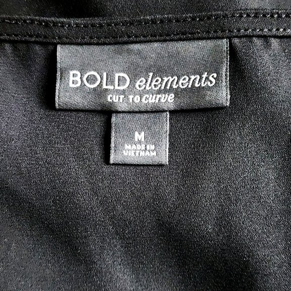 Bold Elements Cut to Curve Black Chiffon Blouse Semi Sheer Pleated - Picture 5 of 6